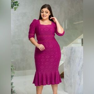 Elegant Magenta Lace Dress